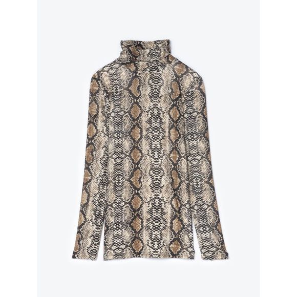 Cliche Tops - Snake Printed Cotton-Blend Turtle Neck Top Size XL